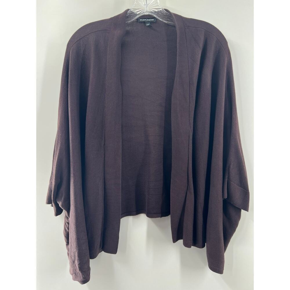 Eileen Fisher Women's Brown Short Sleeve Open Front Cropped Cardigan Size Medium
